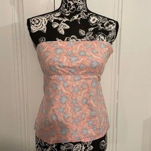 Vineyard Vines Vintage Pink & Blue Starfish and Seahorse Pattern Sleeveless Top